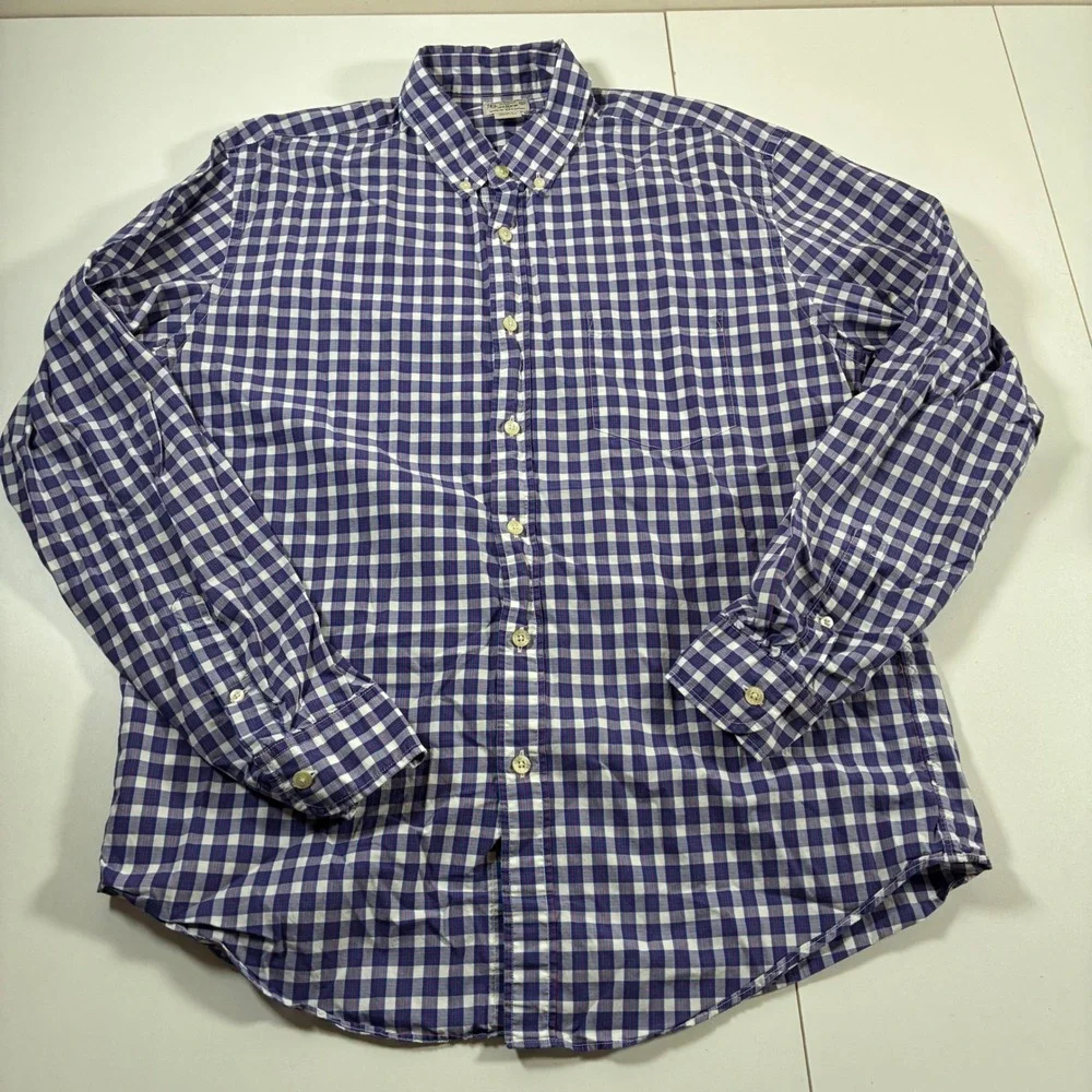 J.Crew Button Down Shirt Large Blue Gingham Check Plaid Cotton 51104